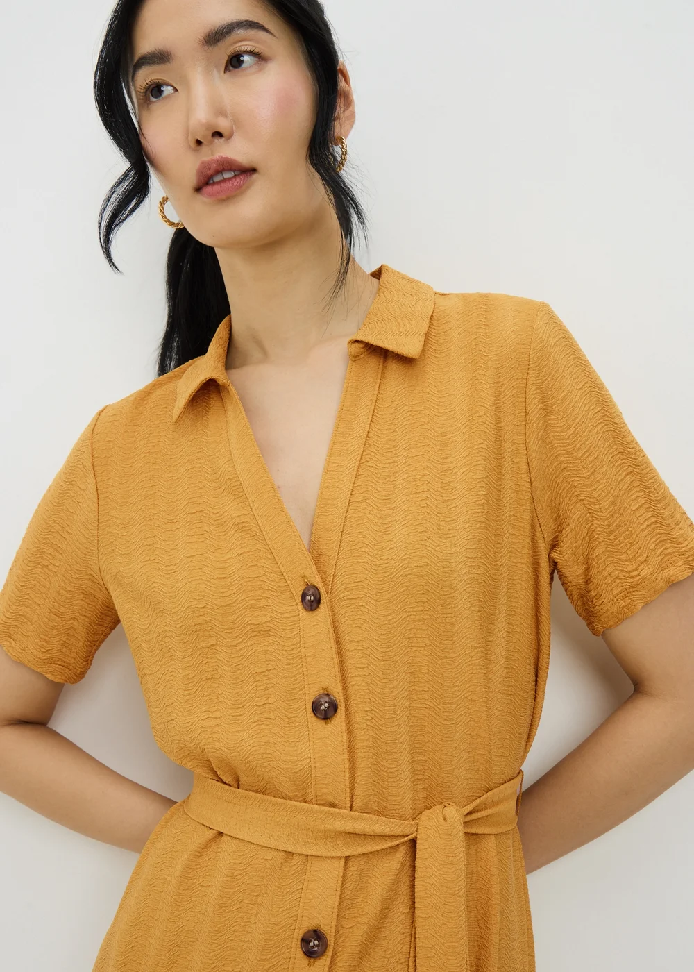 Yellow Textured Midaxi Shirt Dress - 26 Image 2