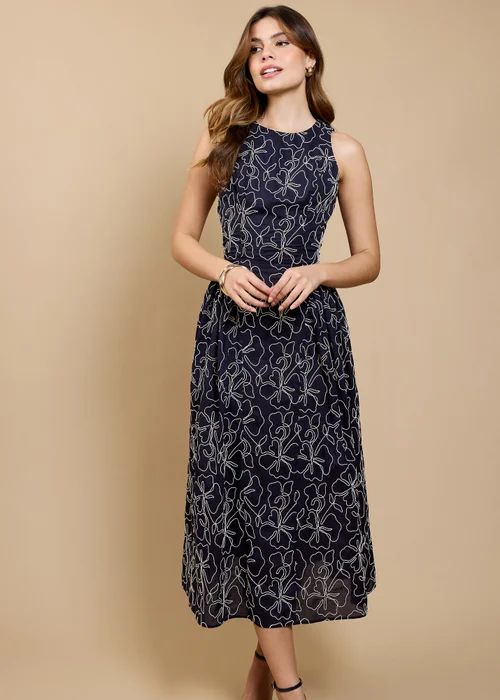 Little Mistress Navy Embroidered Midaxi Dress by Vicky Pattison - 18 Image 2