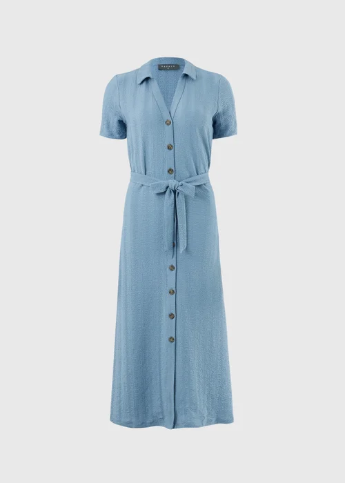 Blue Textured Midaxi Shirt Dress - 16 Image 4