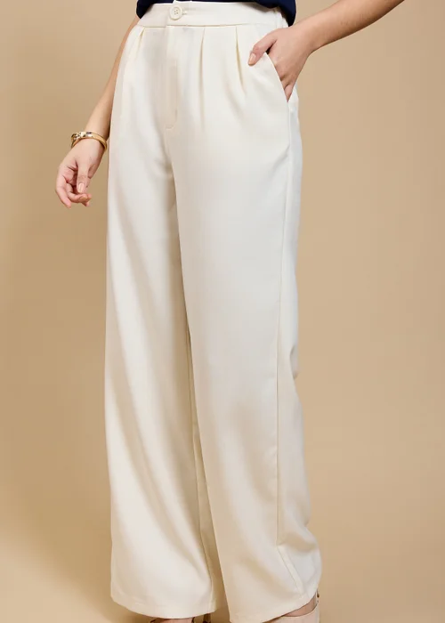 Little Mistress Cream Wide Leg Trousers by Vicky Pattison - 22 Image 5
