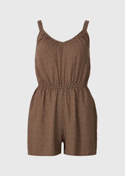 Chocolate Brown Spot Print Playsuit - 22 Image 3