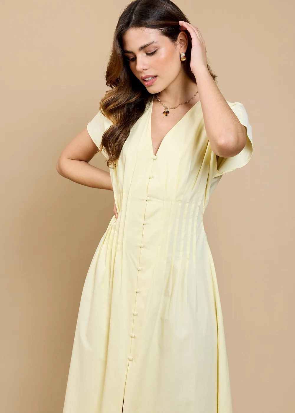 Little Mistress Lemon Pintuck Midaxi Dress by Vicky Pattison - 8 Image 3