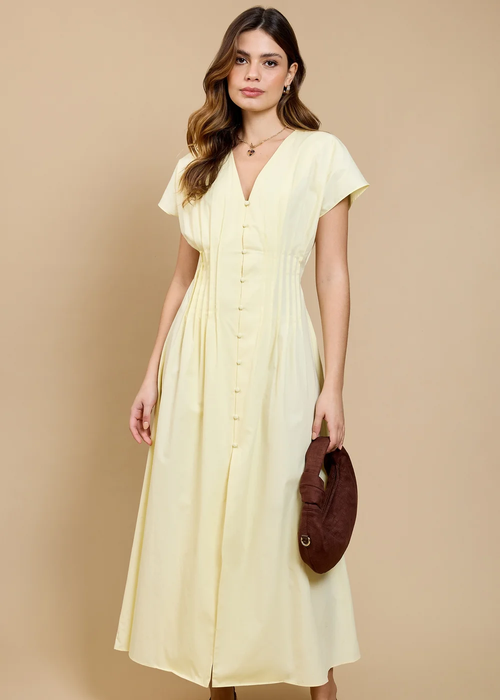 Little Mistress Lemon Pintuck Midaxi Dress by Vicky Pattison - 18 | Matalan Little Mistress Lemon Pintuck Midaxi Dress by Vicky Pattison - 18 | Matalan