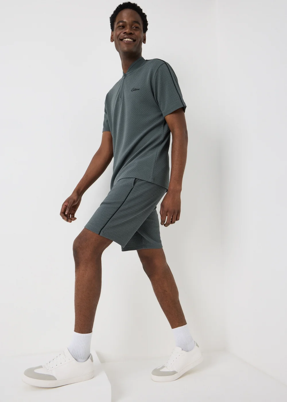 Dark Grey Textured Co Ord Shorts - S Image 1