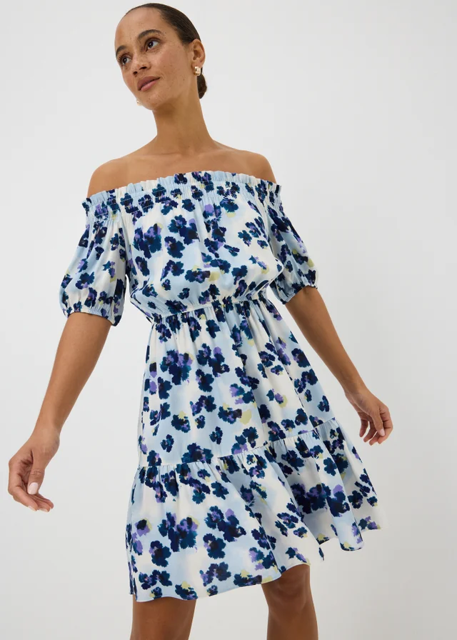 Purple Floral Bardot Mini Dress