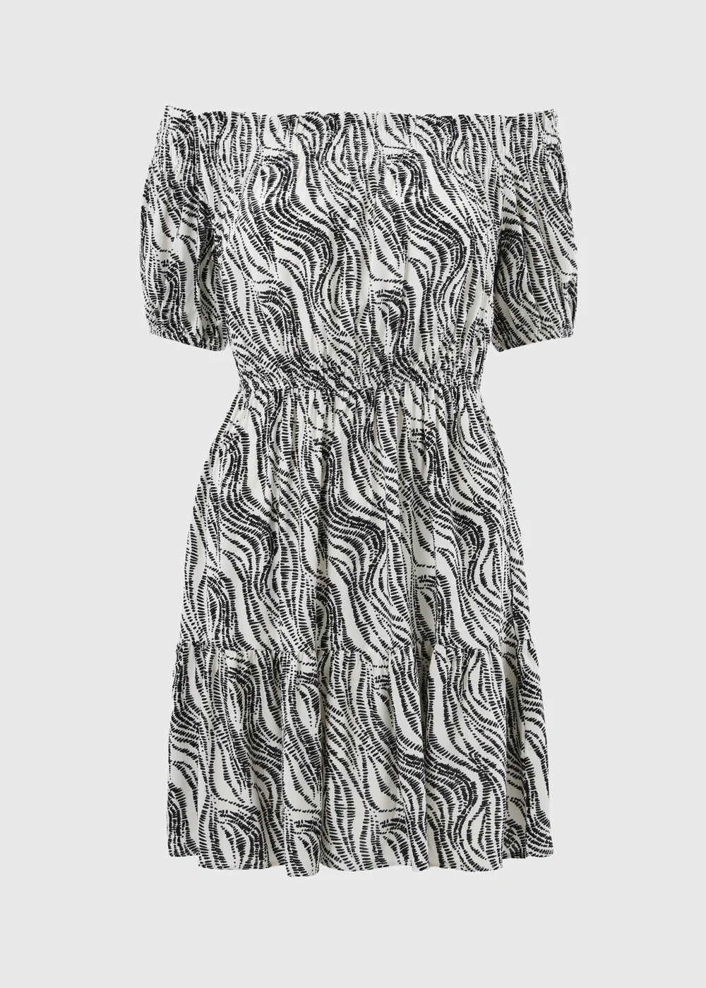 Black Print Bardot Mini Dress - Size 8 Image 1
