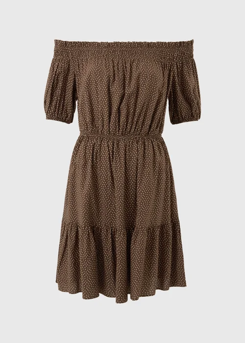 Brown Spot Print Bardot Mini Dress - 26 Image 4