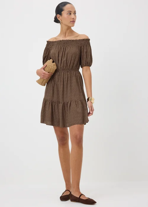 Brown Spot Print Bardot Mini Dress - 26 Image 1