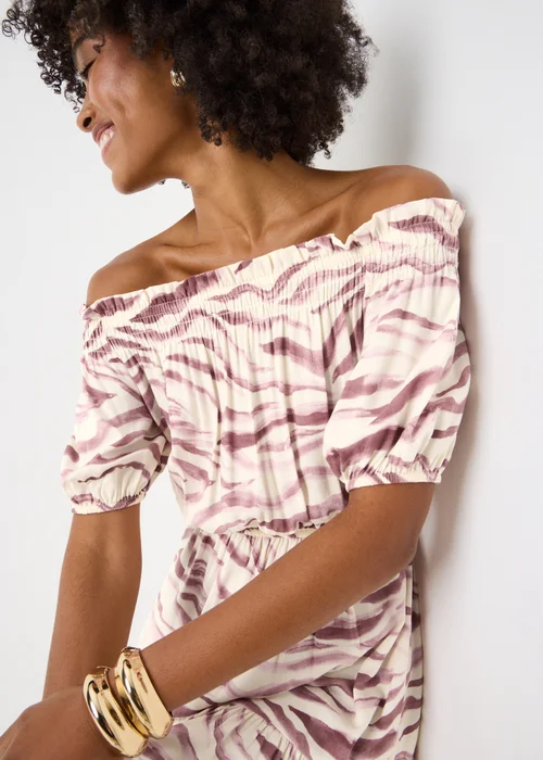 Pink Zebra Print Bardot Mini Dress - Size 8 Image 2