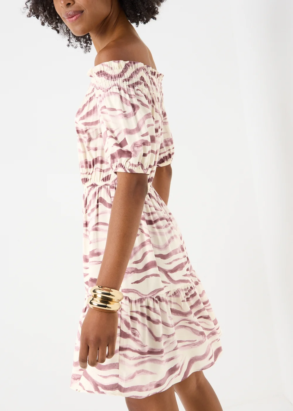 Pink Zebra Print Bardot Mini Dress - Size 8 Image 3