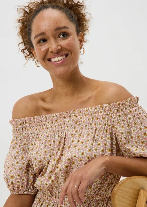 Pink Ditsy Floral Print Bardot Mini Dress - Size 8 Image 3