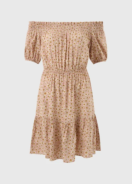 Pink Ditsy Floral Print Bardot Mini Dress - Size 8 Image 4