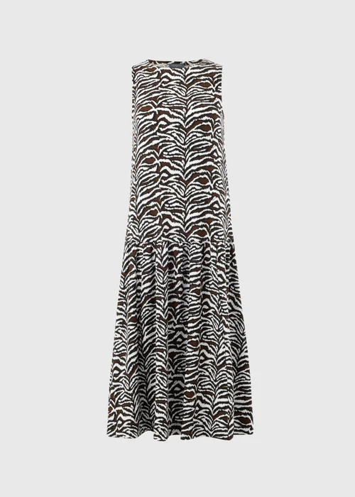 Brown Zebra Print Drop Waist Jersey Midi Dress - Size 8 Image 4