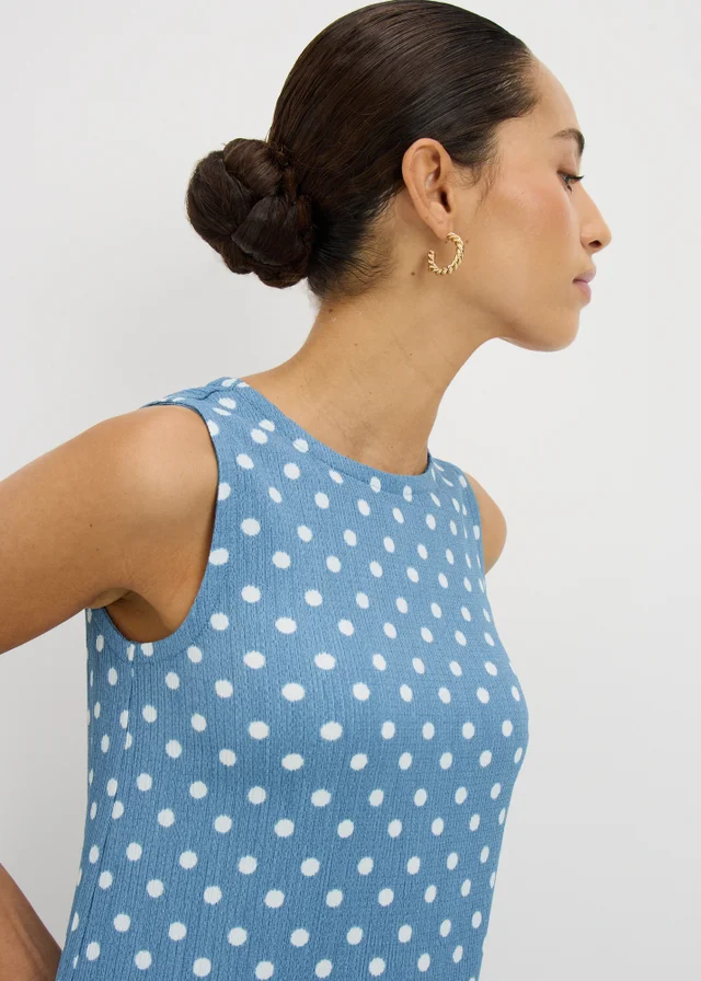Blue Polka Dot Drop Waist Jersey Midi Dress