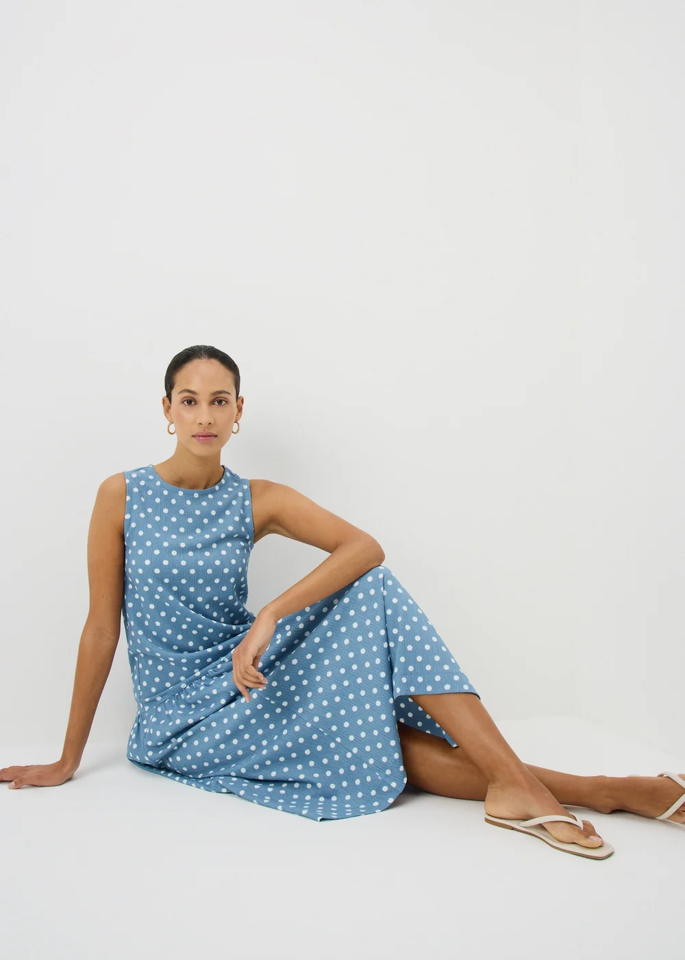 Blue Polka Dot Drop Waist Jersey Midi Dress - 8 Blue Polka Dot Drop Waist Jersey Midi Dress - 8