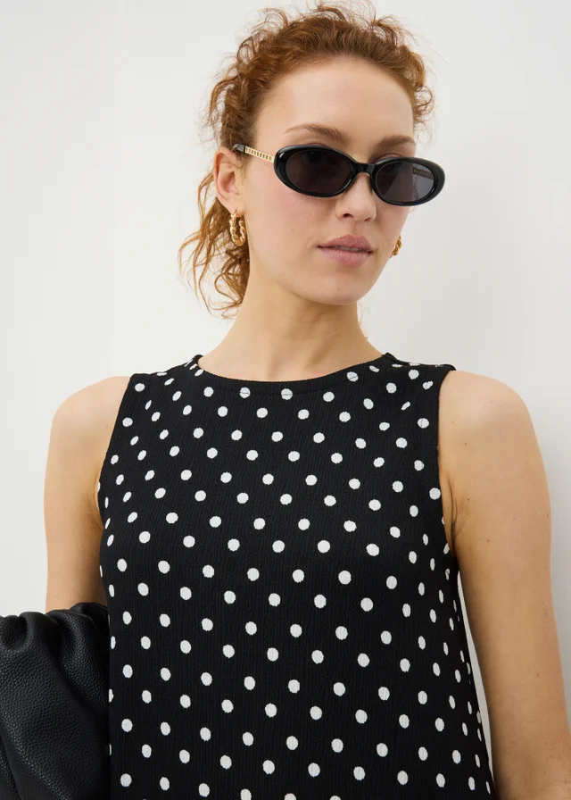 Black Polka Dot Drop Waist Jersey Midi Dress