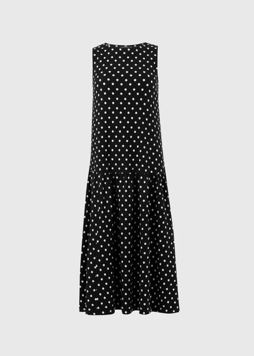 Black Polka Dot Drop Waist Jersey Midi Dress - Size 8 Image 4