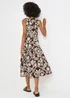 Chocolate Brown Abstract Print Drop Waist Jersey Midi Dress - 8 Image 2