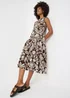 Chocolate Brown Abstract Print Drop Waist Jersey Midi Dress - 8 Image 1