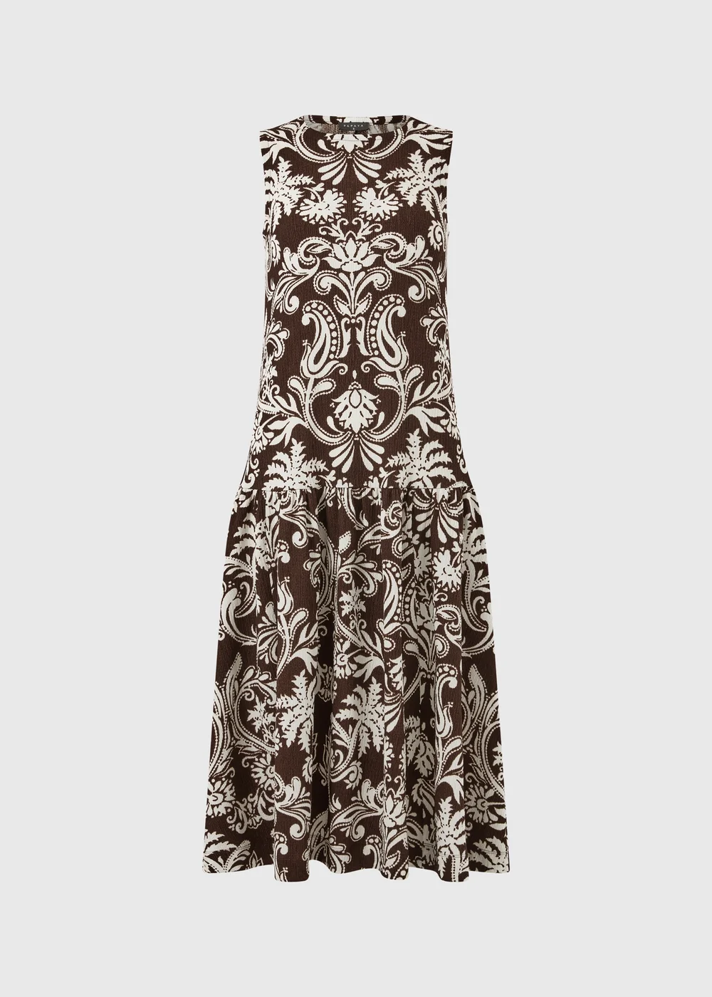 Chocolate Brown Abstract Print Drop Waist Jersey Midi Dress - 8 Image 4