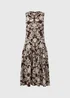 Chocolate Brown Abstract Print Drop Waist Jersey Midi Dress - 8 Image 4