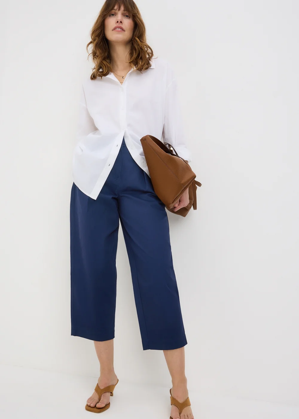 Navy Culotte Barrel Trousers - Size 08 29 leg Image 1
