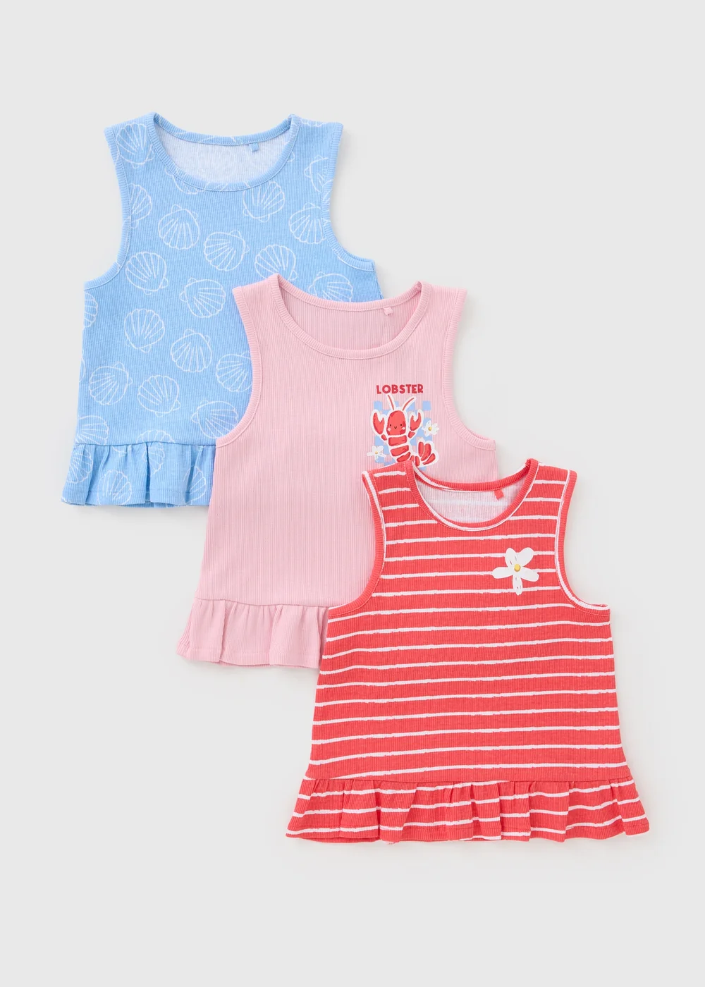 3 Pack Girls Multicolour Holiday Print Frill Vests (1-7yrs) - 1.5-2 Yrs Image 1