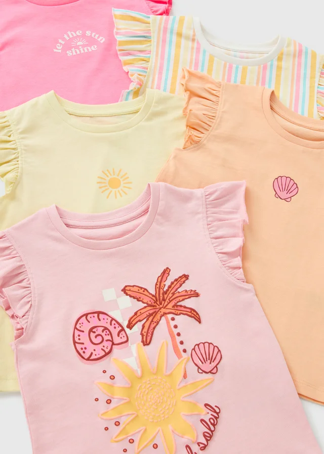 5 Pack Multicolour Coastal Frill Vests (1-7yrs)