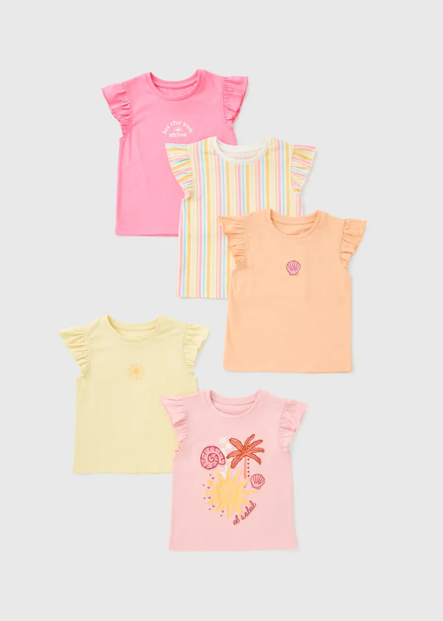 5 Pack Multicolour Coastal Frill Vests (1-7yrs)