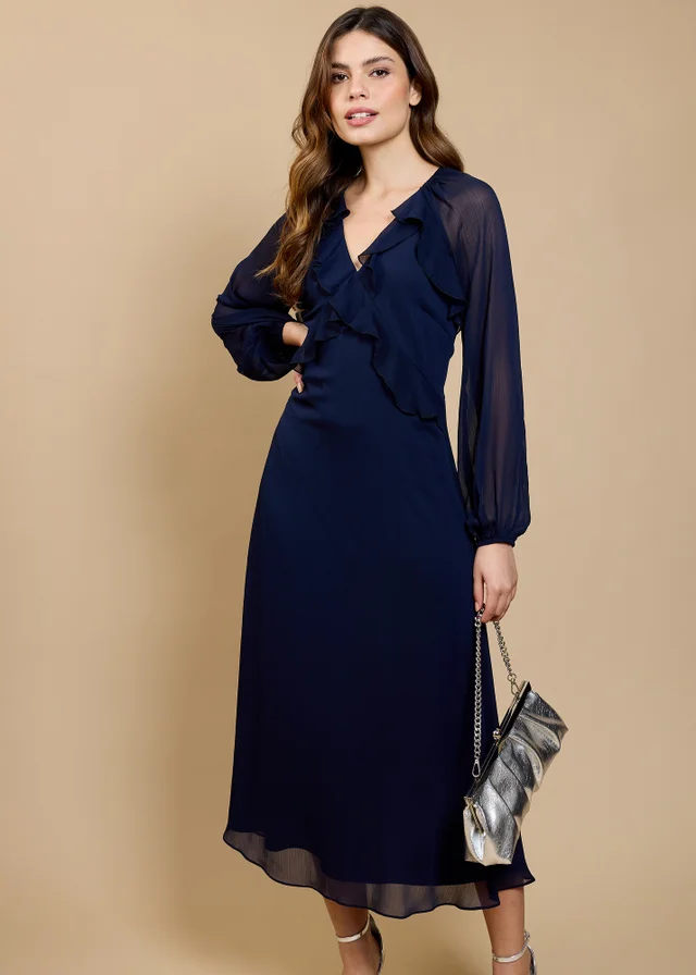 Little Mistress Navy Frill Midaxi Dress by Vicky Pattison