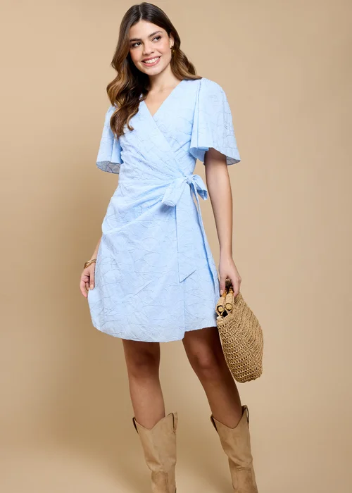 Little Mistress Blue Embroidered Mini Wrap Dress by Vicky Pattison - 8 Image 5