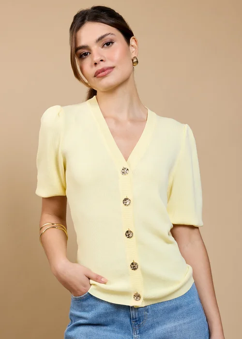 Little Mistress Lemon Puff Sleeve Cardigan by Vicky Pattison - 12 Image 2
