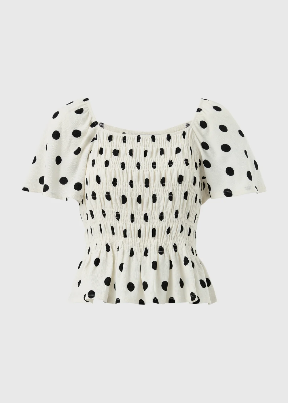 Cream Polka Dot Shirred Angel Sleeve Top - 22 Image 4
