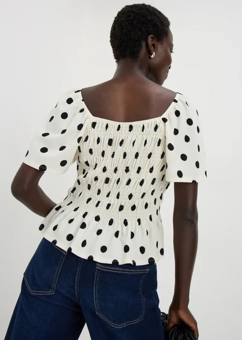 Cream Polka Dot Shirred Angel Sleeve Top - 22 Image 2