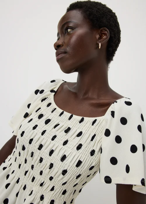Cream Polka Dot Shirred Angel Sleeve Top - 22 Image 3