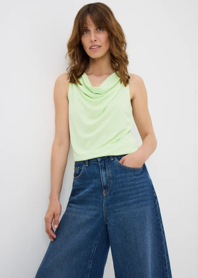 Light Green Cowl Drape Vest Top