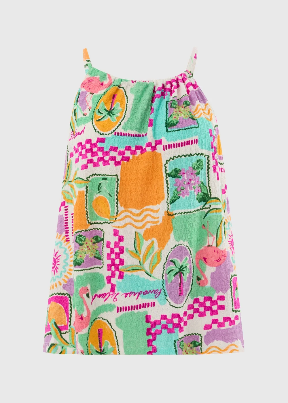 Multicolour Postcard Print Co Ord Beach Cami Top - S Image 1