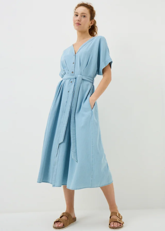 Mid Wash Denim Midi Shirt Dress