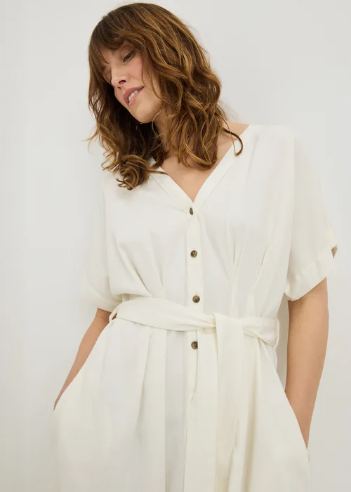 Ecru Denim Belted Shirt Midi Dress - 22 Image 2