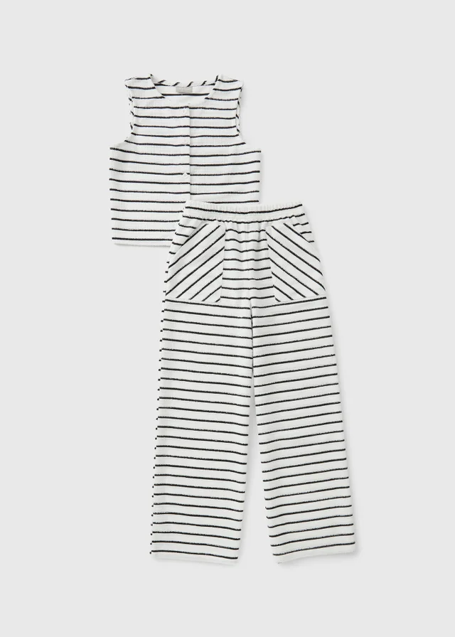 Girls White Stripe Knit Vest & Trouser Set (7-15yrs)