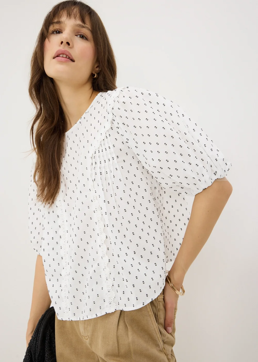 Cream Dobby Smock Blouse - 8 Image 1