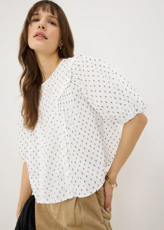 Cream Dobby Smock Blouse