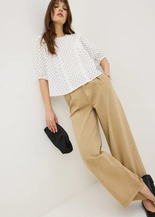 Cream Dobby Smock Blouse