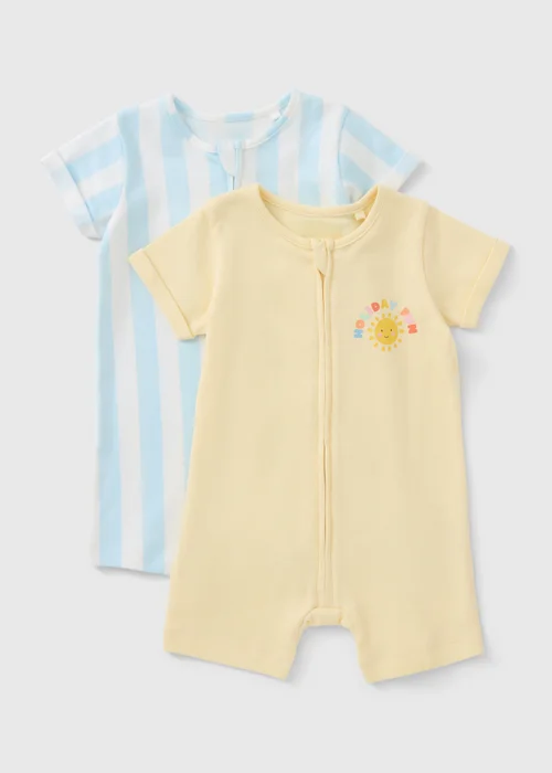 2 Pack Baby Multicolour Holiday Rompers (Newborn-23mths) - Up to 1 Month Image 1