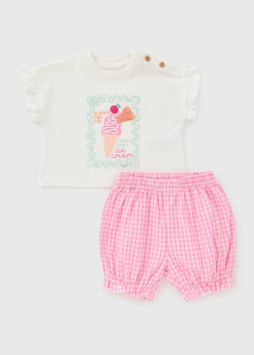 Baby Pink Ice Cream Top & Short Set (Newborn-23mths) - Up to 1 Month Image 1