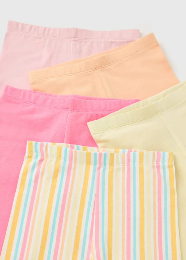5 Pack Girls Stripe Plain Cycling Shorts (1-7yrs)
