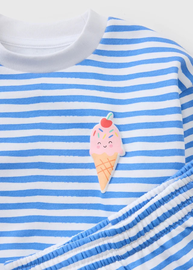 Girls Blue Stripe Ice Cream Sweatshirt & Shorts Set (1-7yrs)