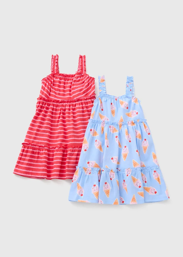 2 Pack Girls Multicolour Ice Cream Stripe Dress (1-7yrs)