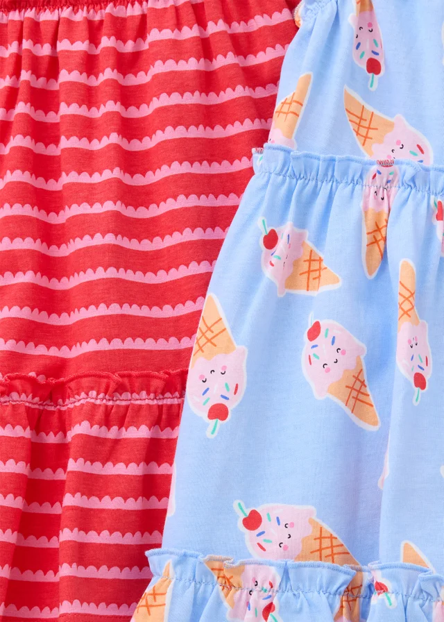 2 Pack Girls Multicolour Ice Cream Stripe Dress (1-7yrs)