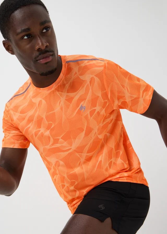 Souluxe Neon Orange Swirl Print Sports T-Shirt